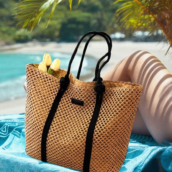 Straw Beach Tote Bag Womens Summer Travel Large Capacity Sandproof Purse - Picture 8 of 8